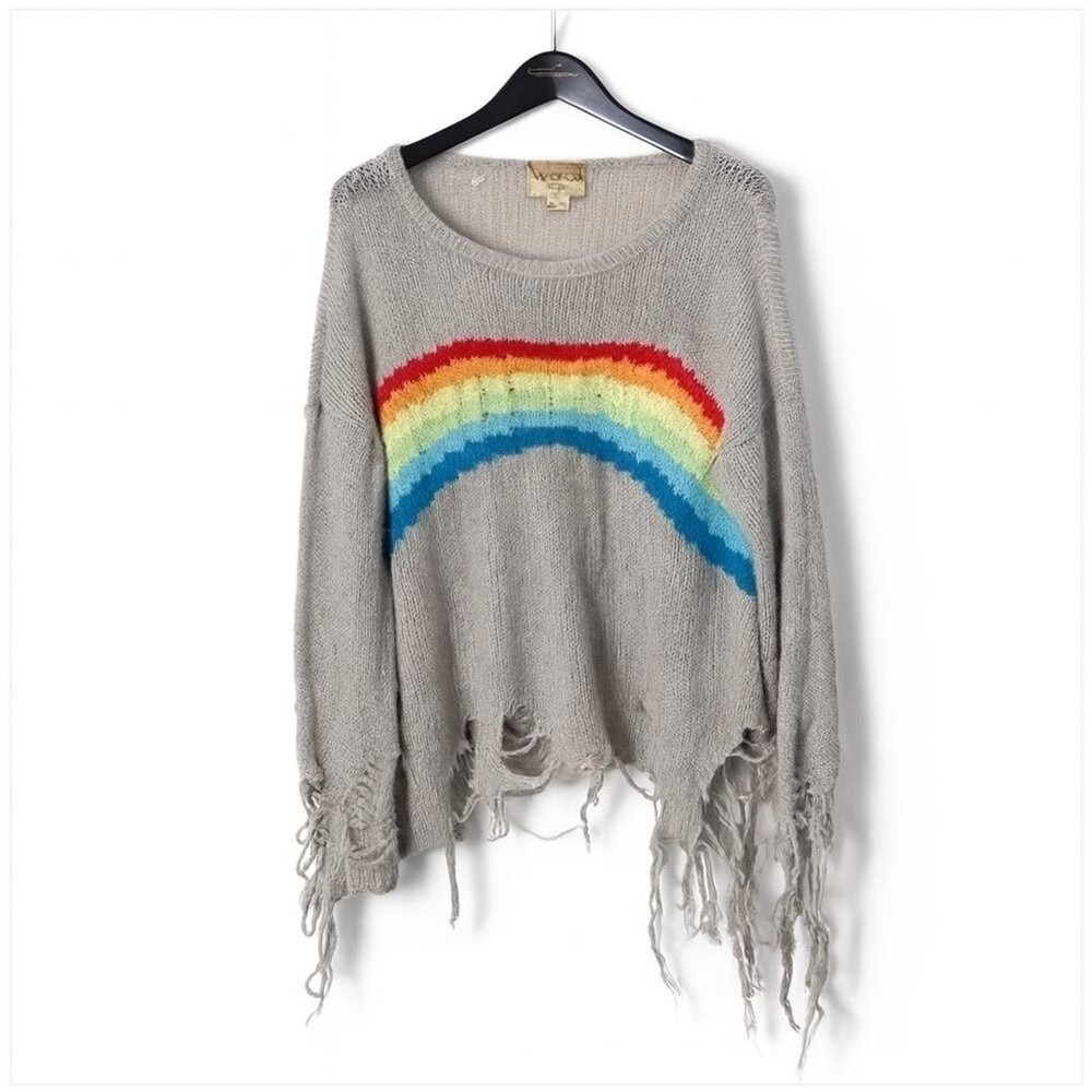 Wildfox Oversized Rainbow Thrashed Distressed Sweater Size XS‎ "Lennon"